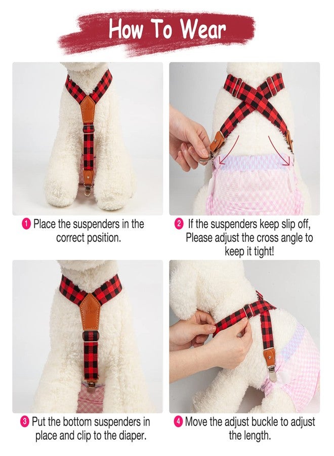 Pet Soft Dog Suspenders 2 Pieces Female Dog Diaper Suspenders for Dogs Diaper Keeper Suspender for Dogs Skirt, Dress, Diapers (Plaid, XS/S) - Image 5